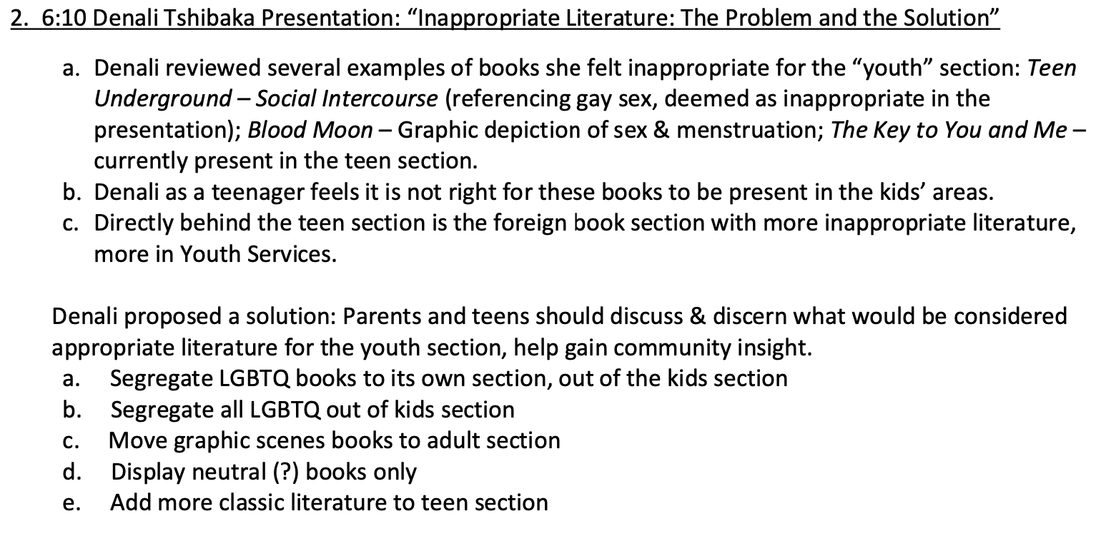 Denali Tshibaka Presentation: "Inappropriate Literature."