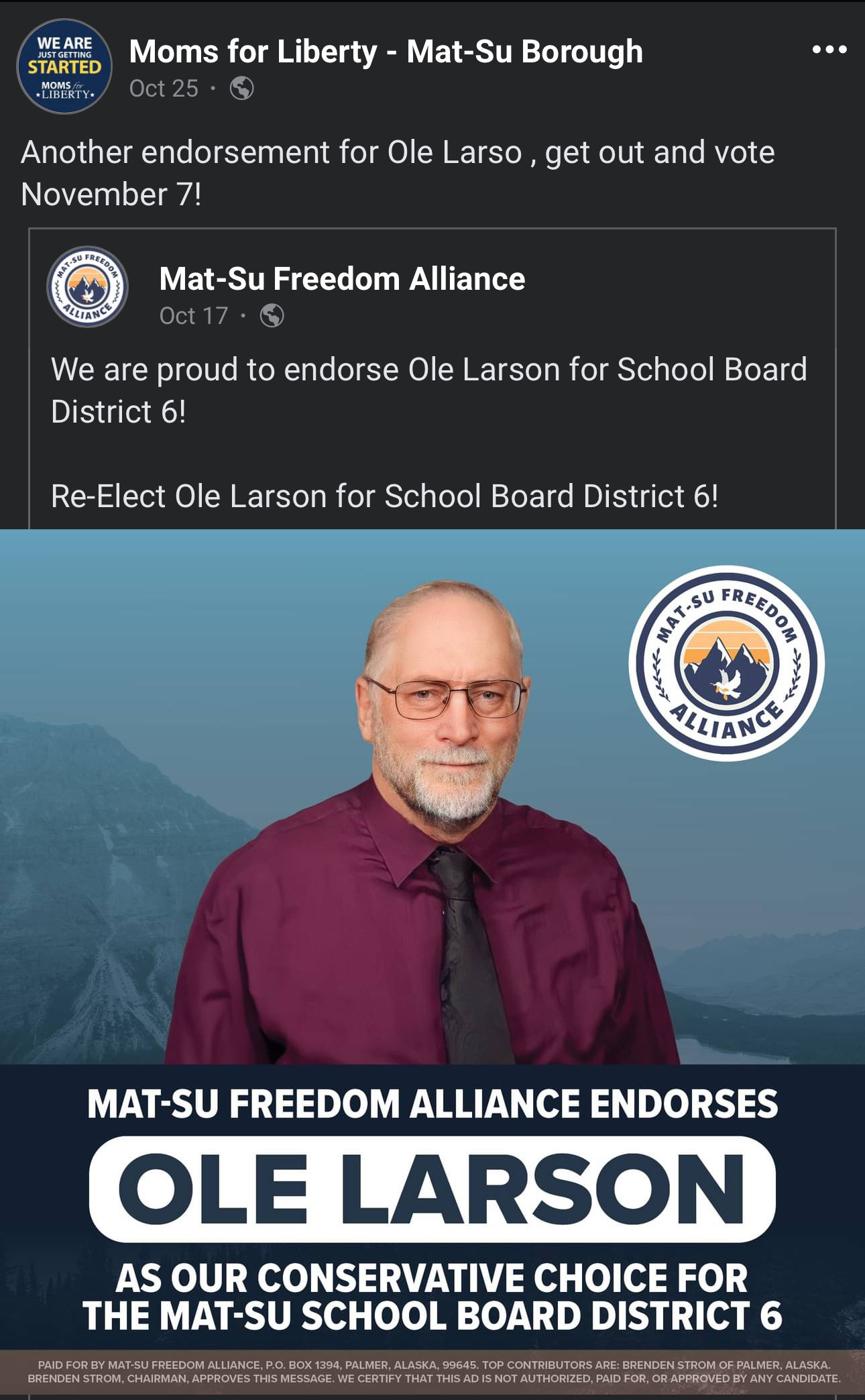 Extremist organization Moms for Liberty Mat-Su is always proud to share the endorsements of organizations that condone vandalism.